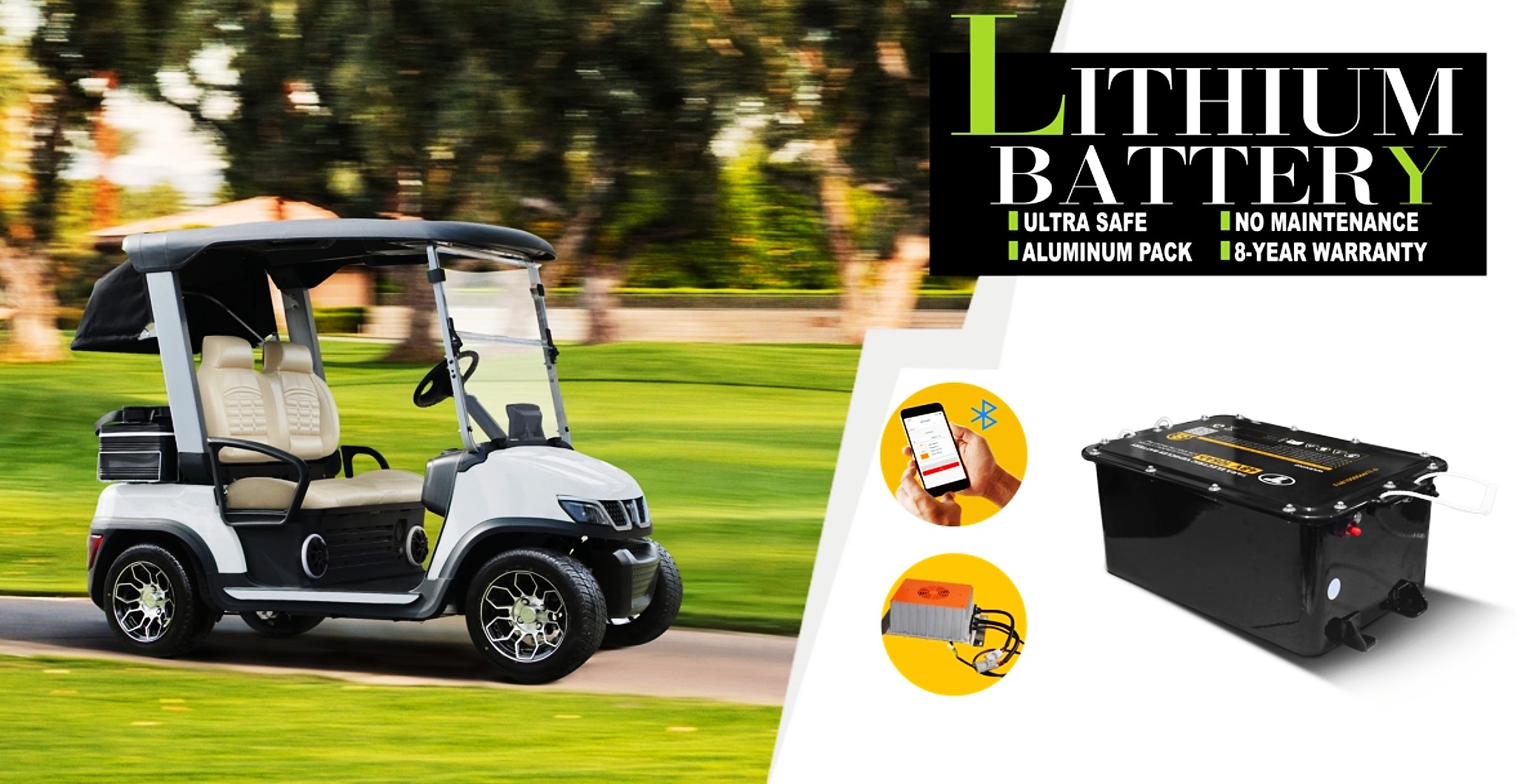 TARA Neighborhood Electric Vehicles with Lithium Battery on Course