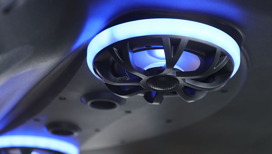 Tara T3 2+2 illuminated speakers with LED glow for night rides
