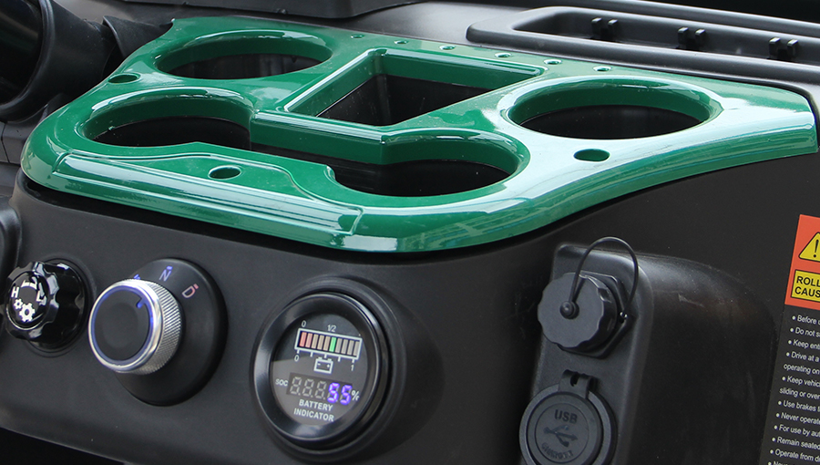 Close-up of Tara golf cart cup holder designed to securely hold beverages during rides